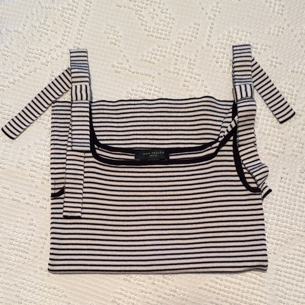 NWOT: Ann Taylor Black and Cream Striped Tie-Strap Top
